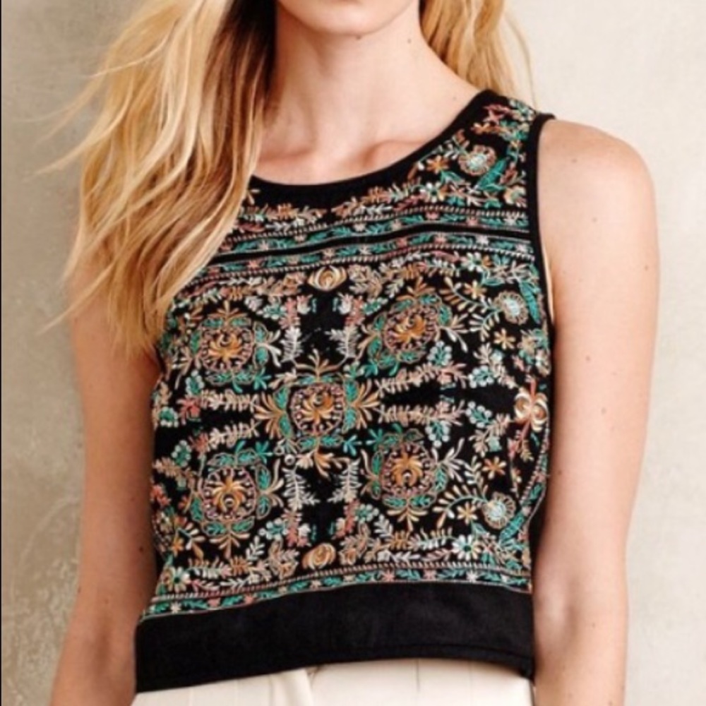 Anthro Vanessa Virginia Barbera Embroidered Crop L